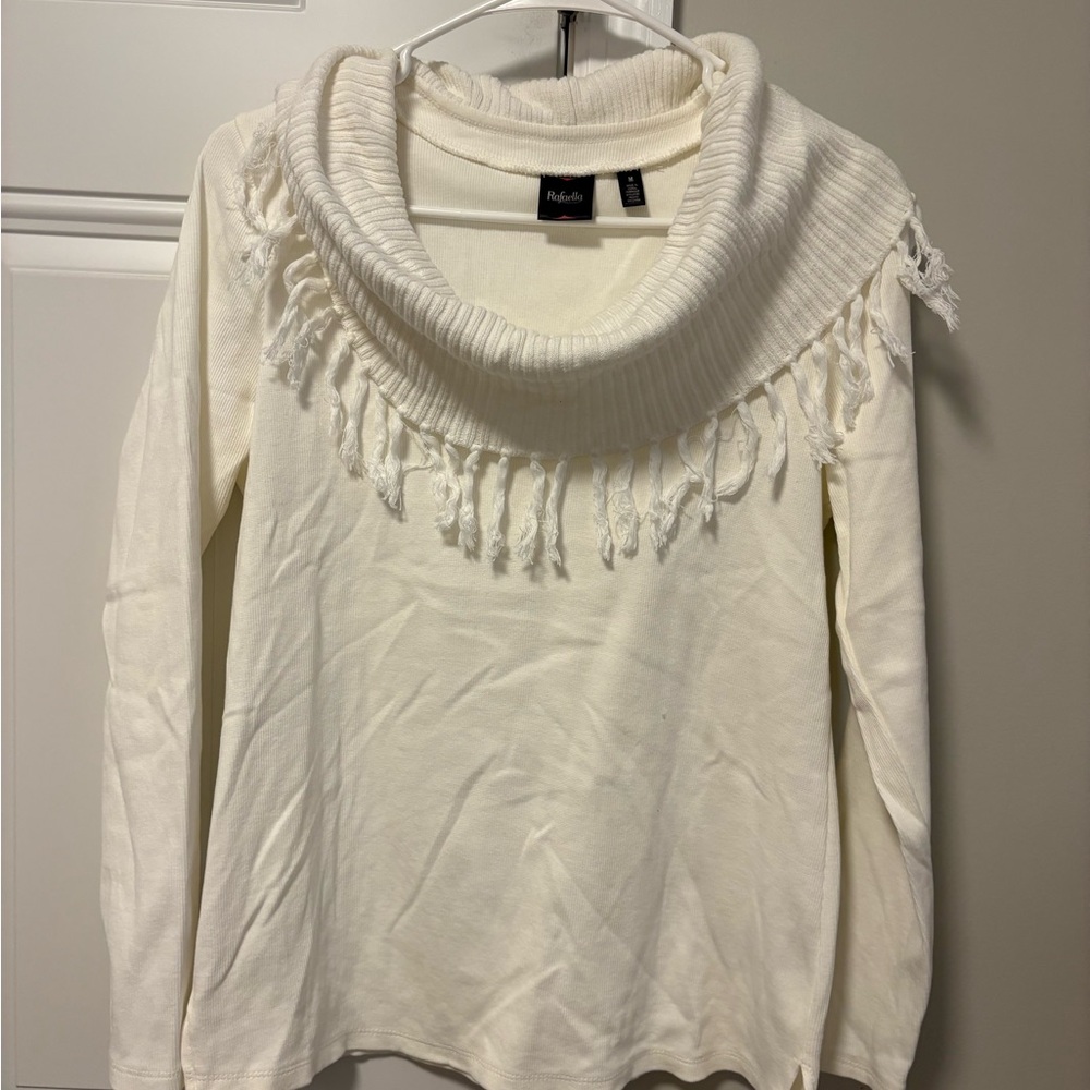Rafaella Cream Fringed Cowl Neck Sweater